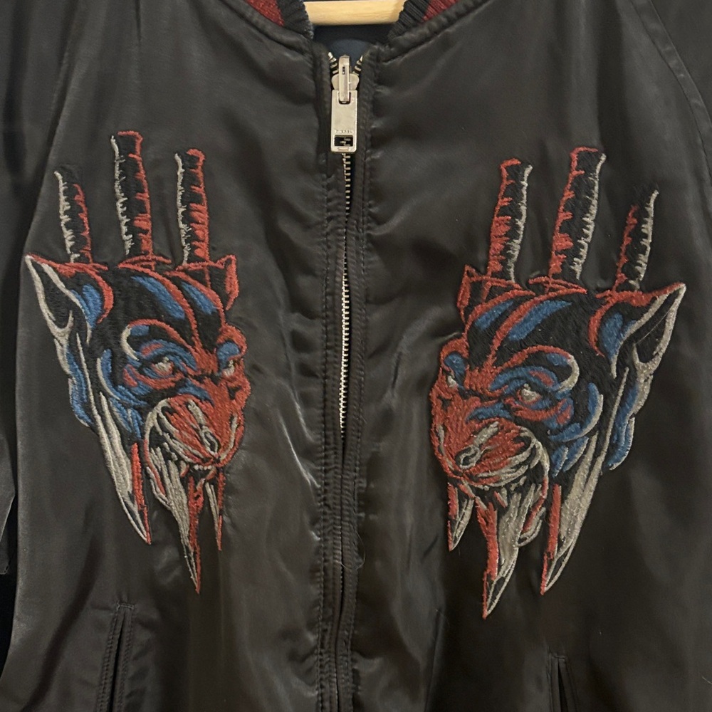 Black Bomber Jacket with Embroidered Design - Picture 4 of 8